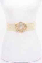 Metal Buckle Elastic Faux Straw Belt