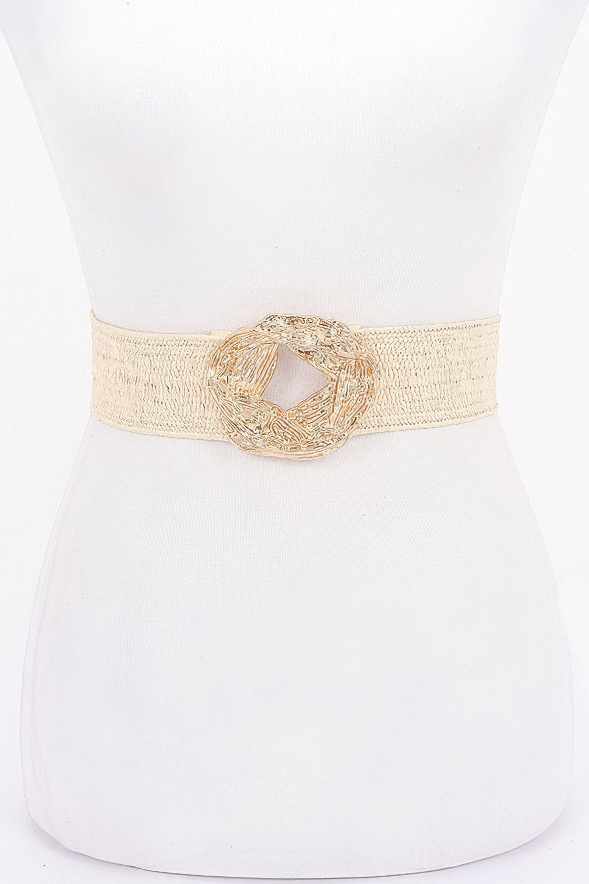 Metal Buckle Elastic Faux Straw Belt