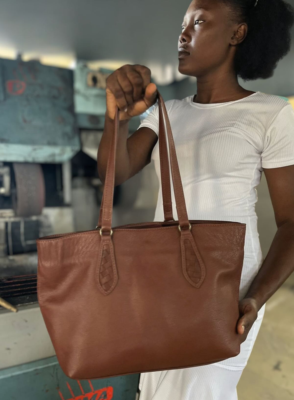 Middle Size Leather Tote