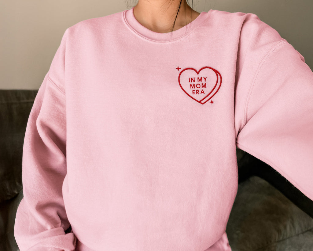 In My Mom Era and Baby Era Candy Heart Sweatshirts & Baby Outfits