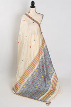 Moni: Cream & Black Bengal Tussar Silk Saree | Small Border Design