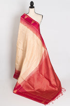 Naina: Clay White & Rani Pink Kanjivaram Silk Saree | Silk Mark Certified