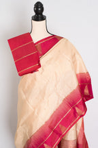 Naina: Clay White & Rani Pink Kanjivaram Silk Saree | Silk Mark Certified