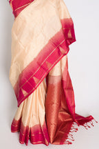Naina: Clay White & Rani Pink Kanjivaram Silk Saree | Silk Mark Certified