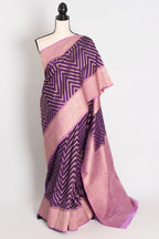 Naina : Purple and Mauve Semi Crepe Georgette Designer Banarasi Saree
