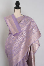 Nandini: Mauve & Gold Cotton Silk Jamdani Banarasi Saree