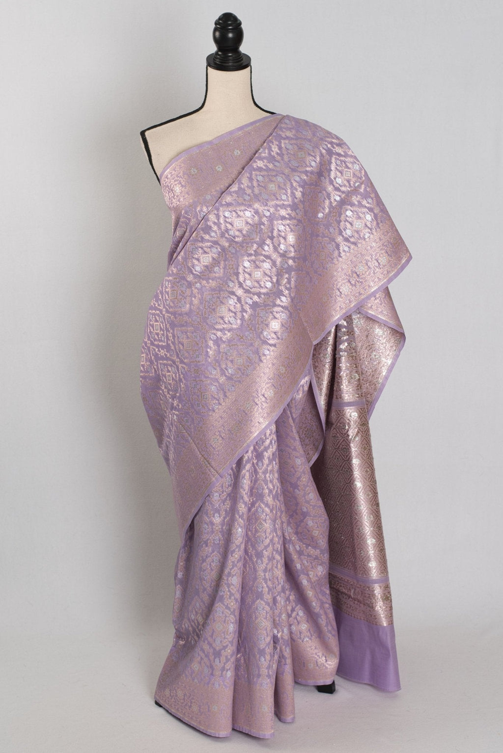Nandini: Mauve & Gold Cotton Silk Jamdani Banarasi Saree