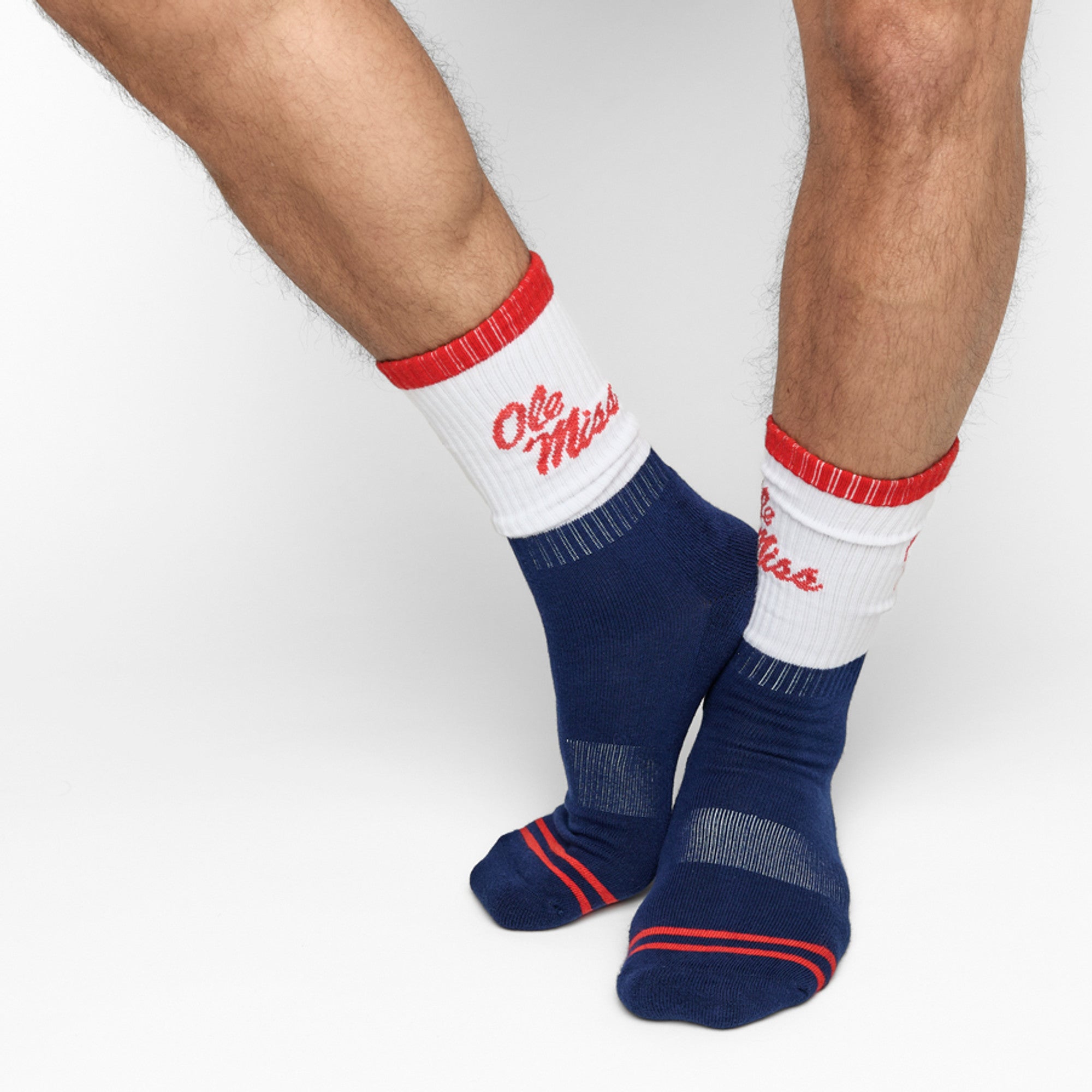 Navy White OM Script Casual Crew Socks