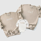 Neutral Family Matching Custom Embroidered Sweatshirts and Baby Outfits