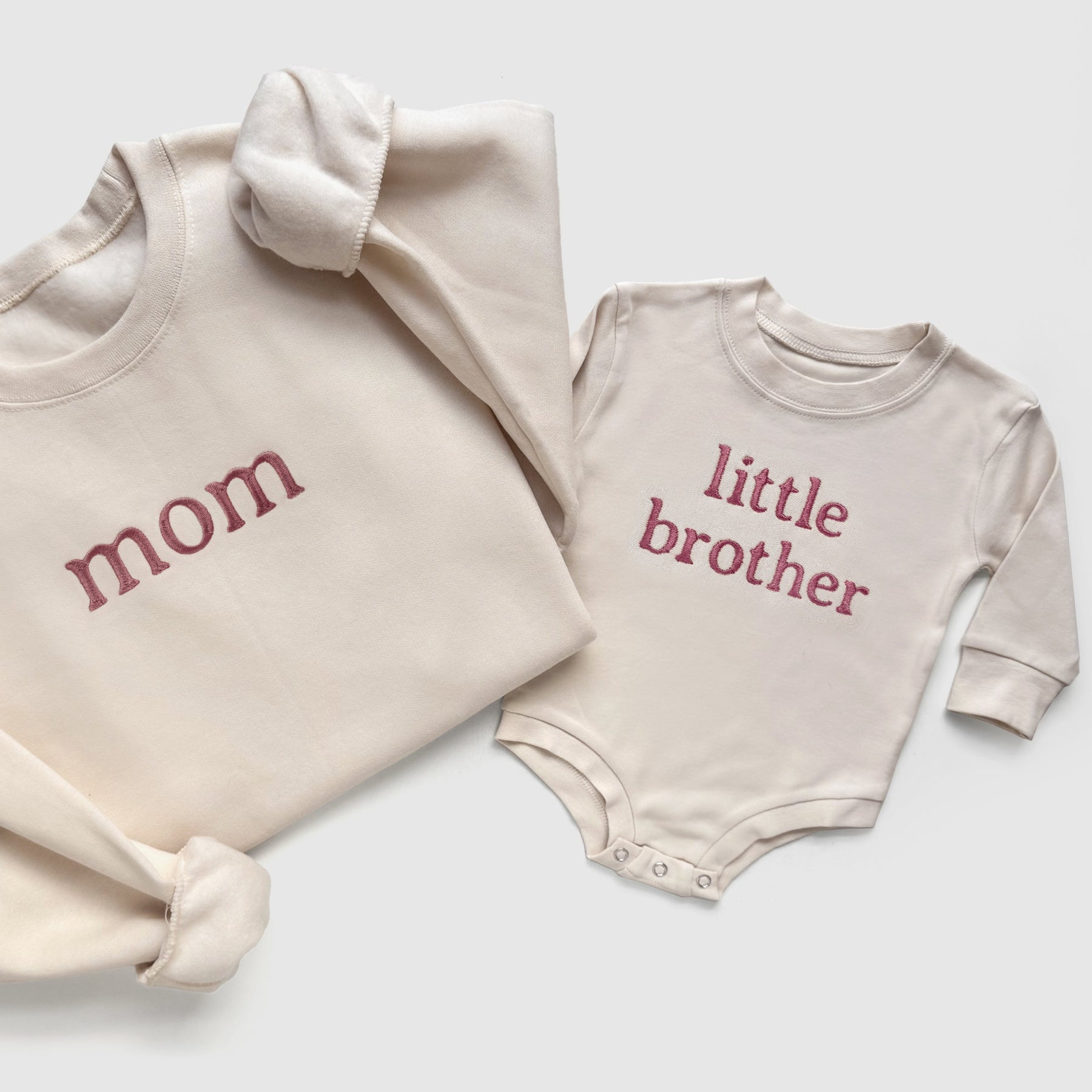 Neutral Family Matching Custom Embroidered Sweatshirts and Baby Outfits