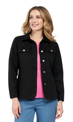 Women's Button Front Brushed Twill Jacket with Collar and Patch Pockets
