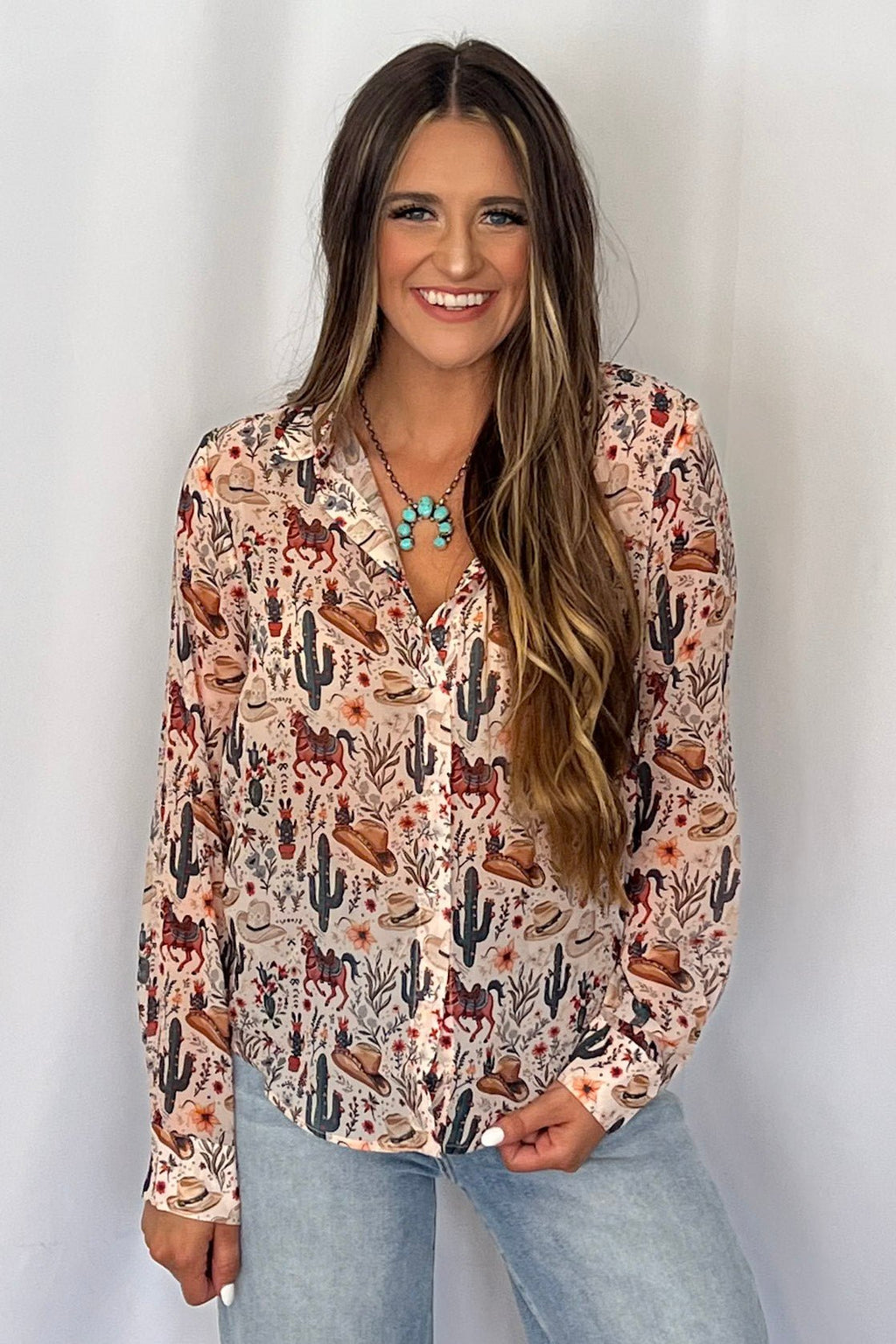Painted Desert Chiffon Button Up Blouse - small remains