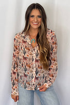 Painted Desert Chiffon Button Up Blouse - small remains
