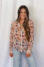 Painted Desert Chiffon Button Up Blouse - small remains