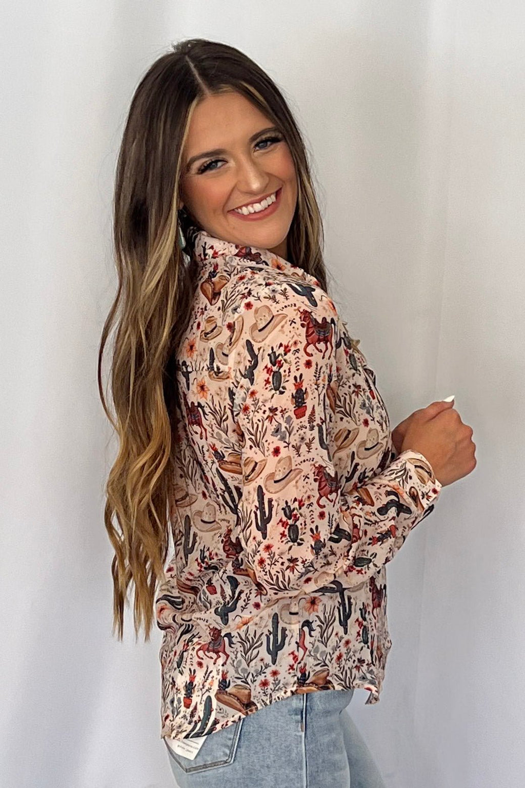 Painted Desert Chiffon Button Up Blouse - small remains