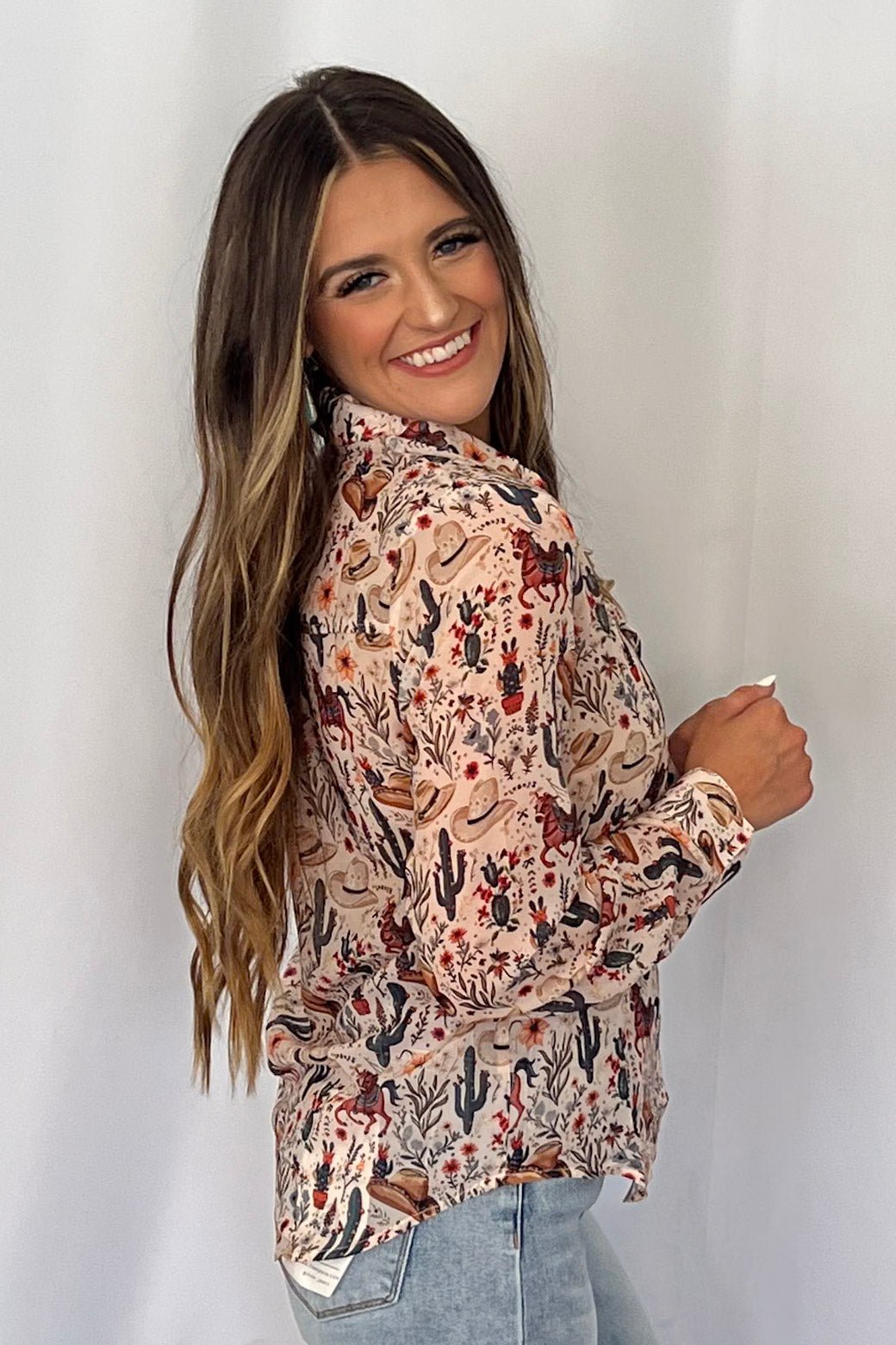 Painted Desert Chiffon Button Up Blouse - small remains