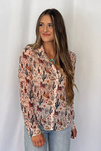 Painted Desert Chiffon Button Up Blouse - small remains