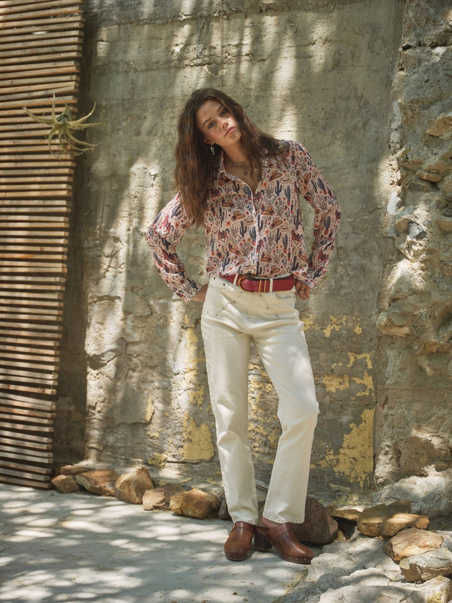 Painted Desert Chiffon Button Up Blouse - small remains