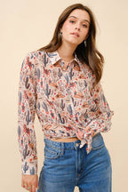 Painted Desert Chiffon Button Up Blouse - small remains