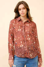 Painted Desert Chiffon Button Up Blouse - small remains