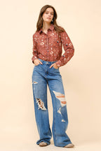 Painted Desert Chiffon Button Up Blouse - small remains