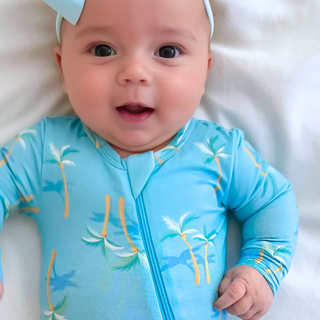 Miami Palm Tree Blue Zippered Romper
