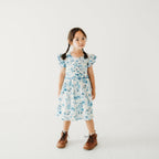 Periwinkle Blue Floral Print Cotton Dress | Soft Rayon Twirl