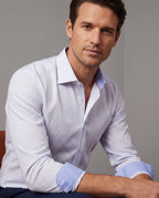 White Long Sleeve Shirt with contract trimming // Dual cuffs// contemporary fit- Final Sale