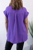 Pleated Button Up Woven Top - medium and large remain