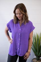Pleated Button Up Woven Top - medium and large remain