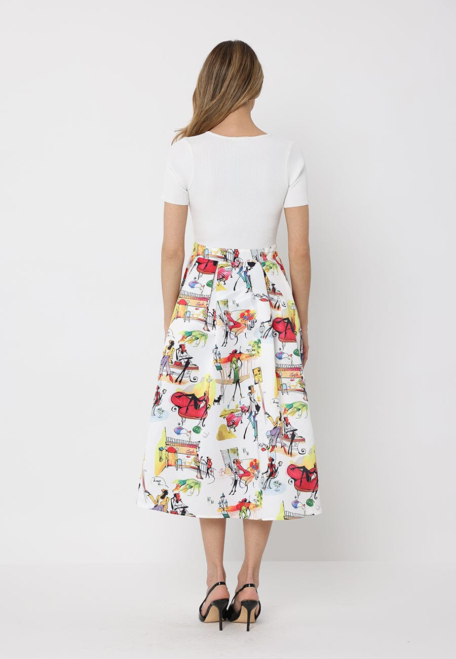 Gracia Fashion Women's Printed Skirt w/ Ribbed Short Sleeve Top Midi Dres