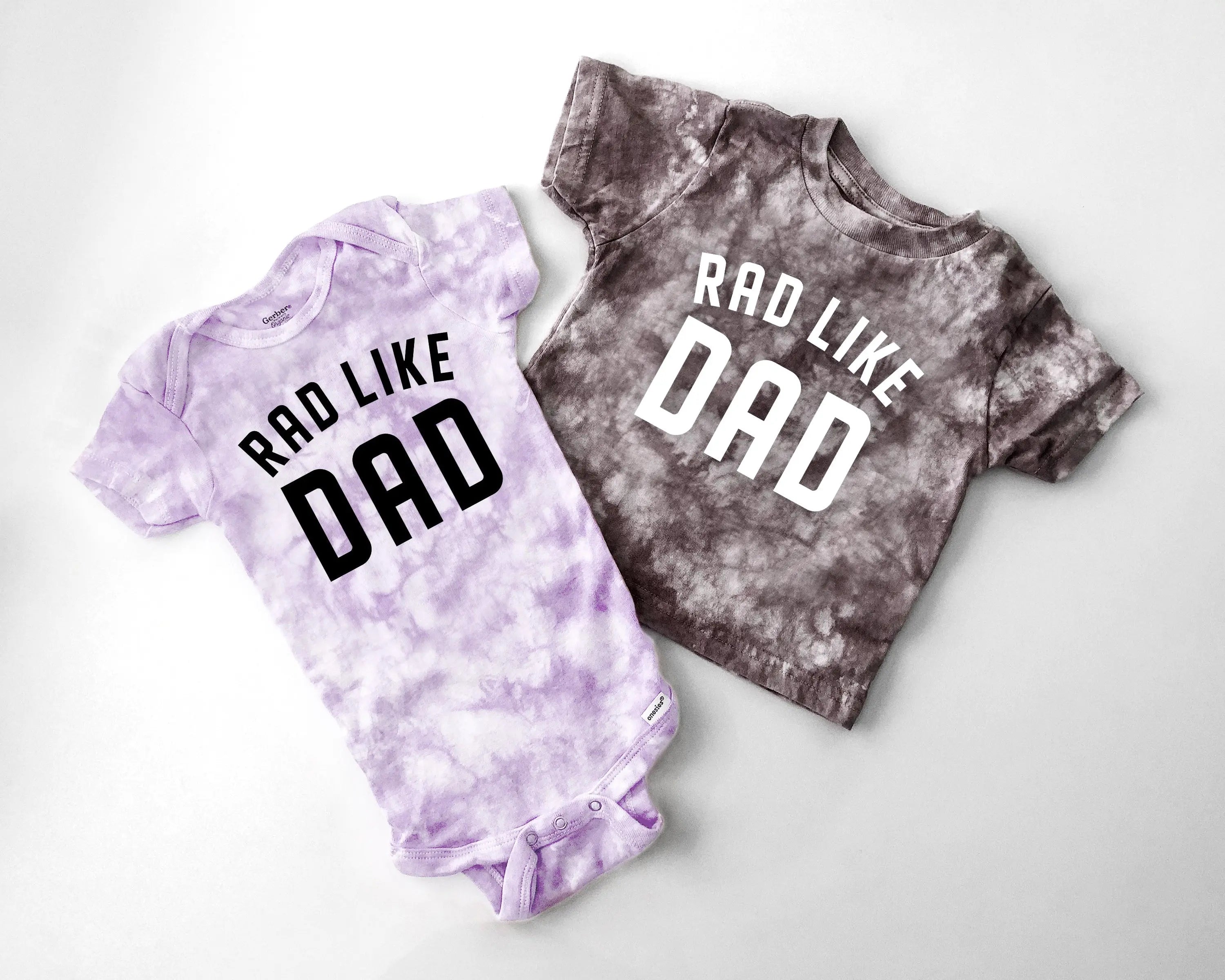 Tie Dye Rad Dad and Rad Like Dad Matching Tees and Baby Bodysuits