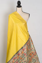 Ragini :Bright Yellow Staple Tussar Saree | Hand-Painted Madhubani Pallu
