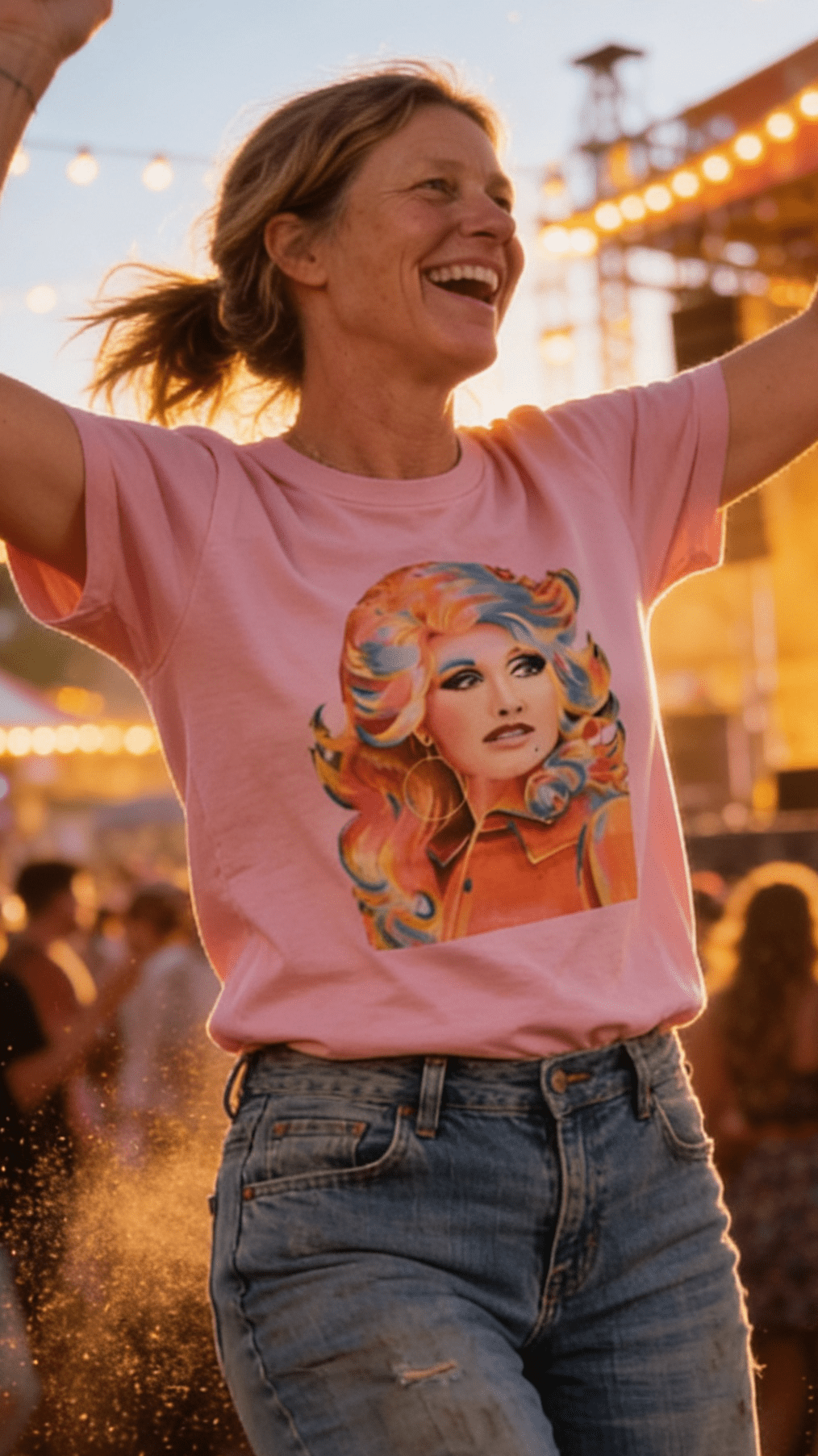Retro Colorful Dolly Graphic Tee - Petal Pink T-Shirt