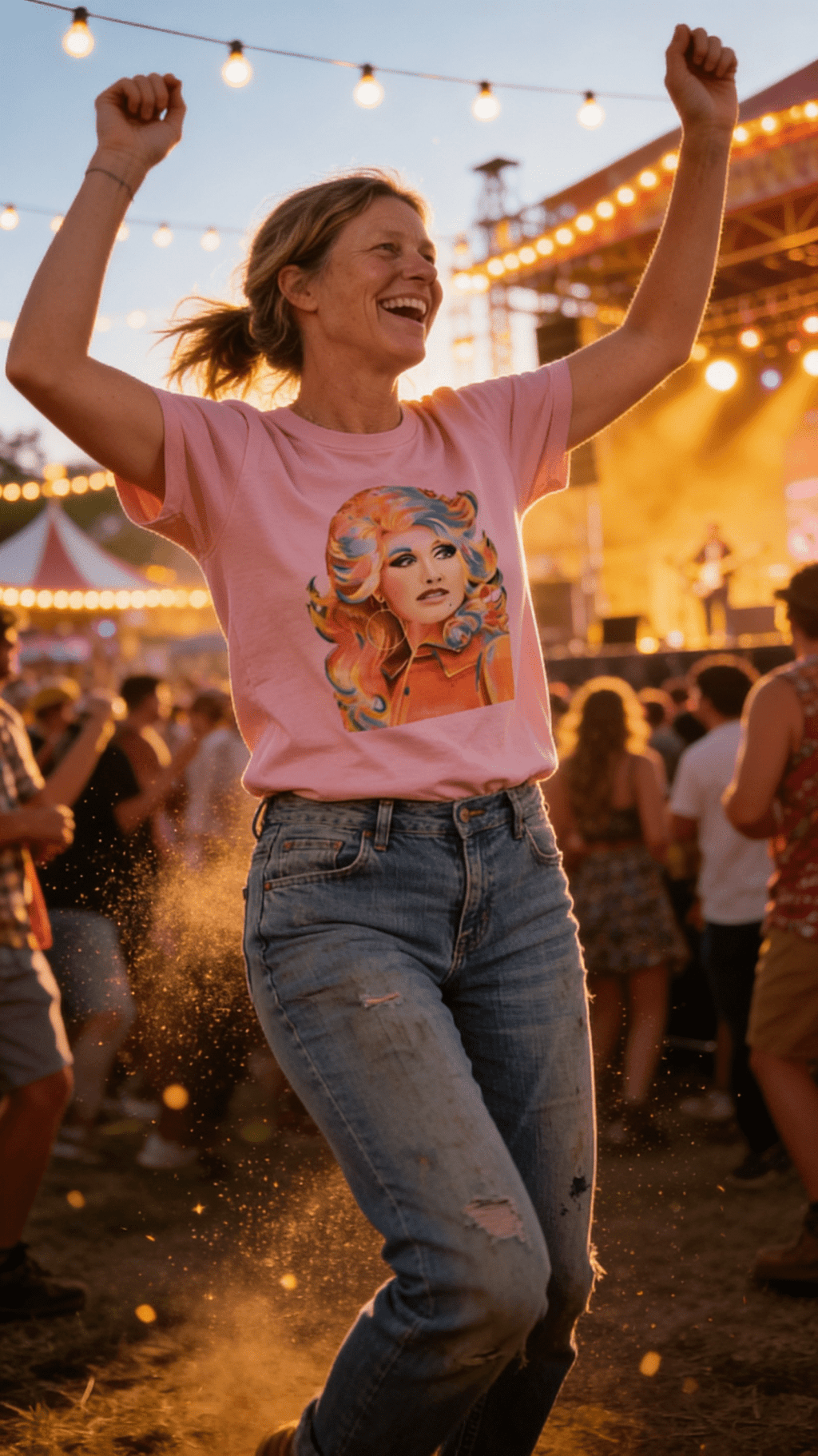 Retro Colorful Dolly Graphic Tee - Petal Pink T-Shirt