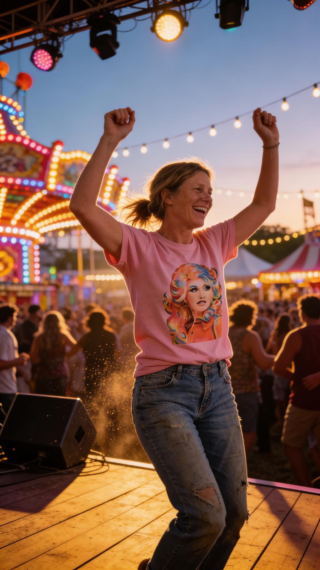 Retro Colorful Dolly Graphic Tee - Petal Pink T-Shirt