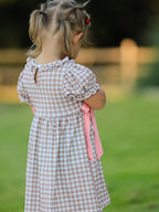 Christmas Vintage-Style Plaid Dress with Embroidered Gingerbread and Bows