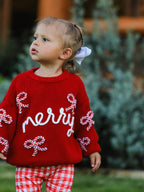 Mom and Me Winter Christmas Red "merry" Pullover Sweater
