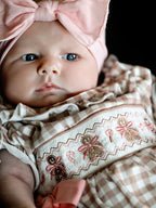 Christmas Vintage-Style Plaid Embroidered Gingerbread and Bows Girls Romper