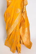 Roshni: Yellow & Gold Semi Tussar Banarasi Silk Saree | Budget-Friendly
