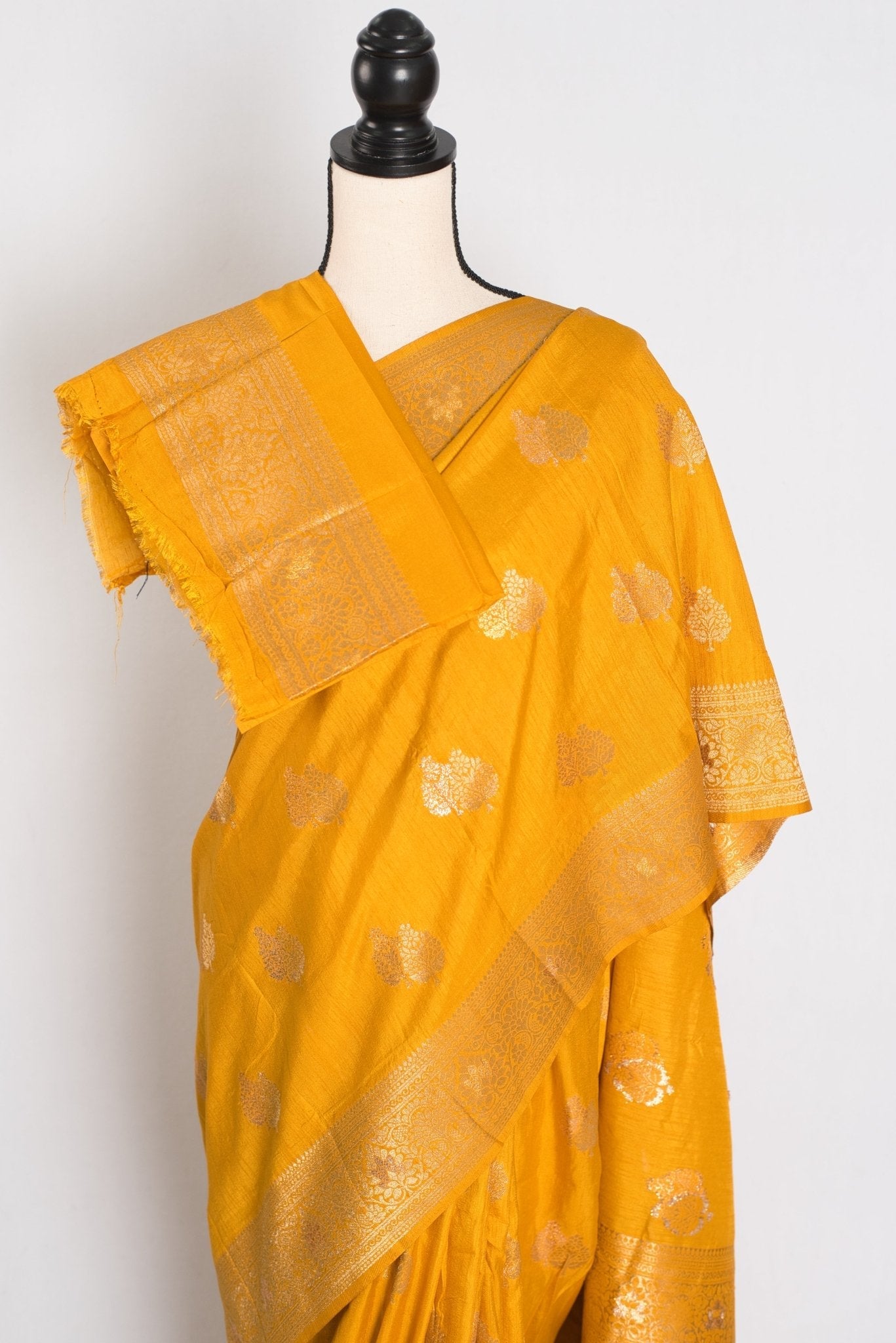 Roshni: Yellow & Gold Semi Tussar Banarasi Silk Saree | Budget-Friendly