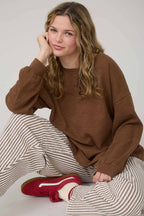 Round Up Raw Edge Marled Knit Top - Brown or Oatmeal