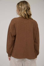 Round Up Raw Edge Marled Knit Top - Brown or Oatmeal