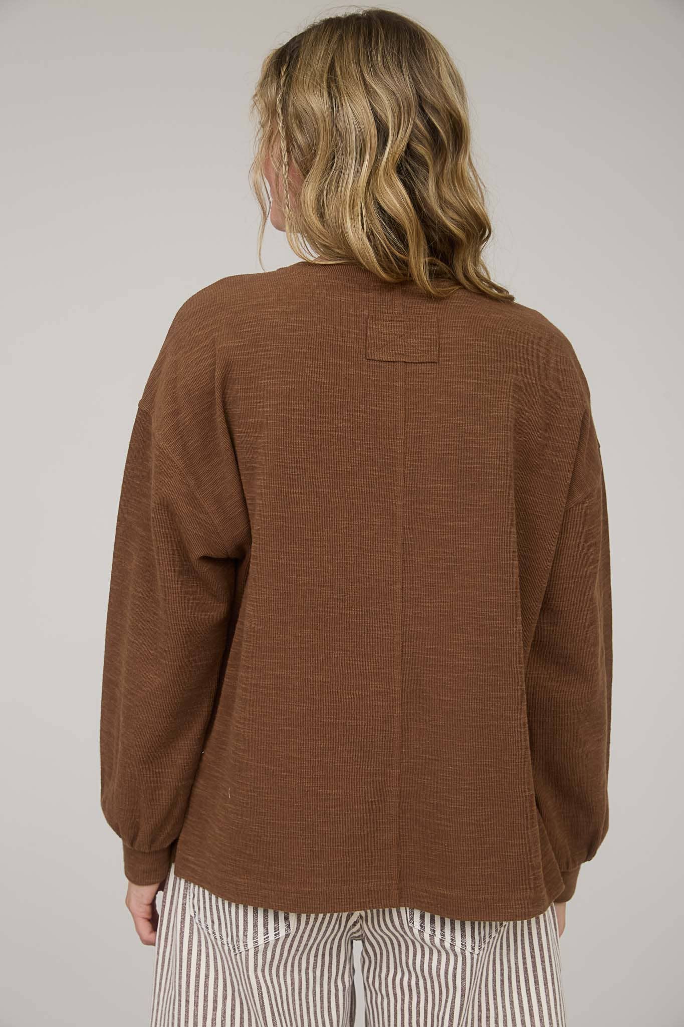 Round Up Raw Edge Marled Knit Top - Brown or Oatmeal
