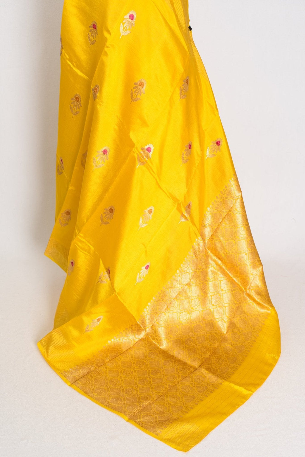 Saira: Bright Yellow Lightweight Banarasi Katan Silk Saree | Silk Mark Certified