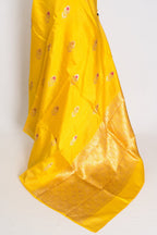 Saira: Bright Yellow Lightweight Banarasi Katan Silk Saree | Silk Mark Certified