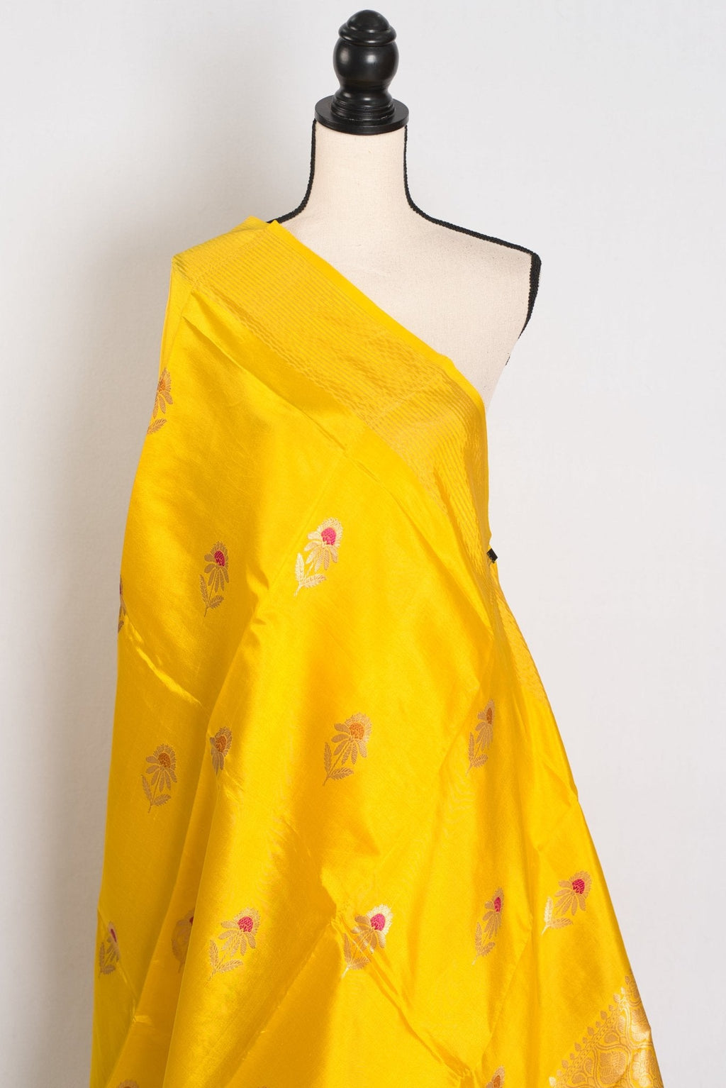 Saira: Bright Yellow Lightweight Banarasi Katan Silk Saree | Silk Mark Certified
