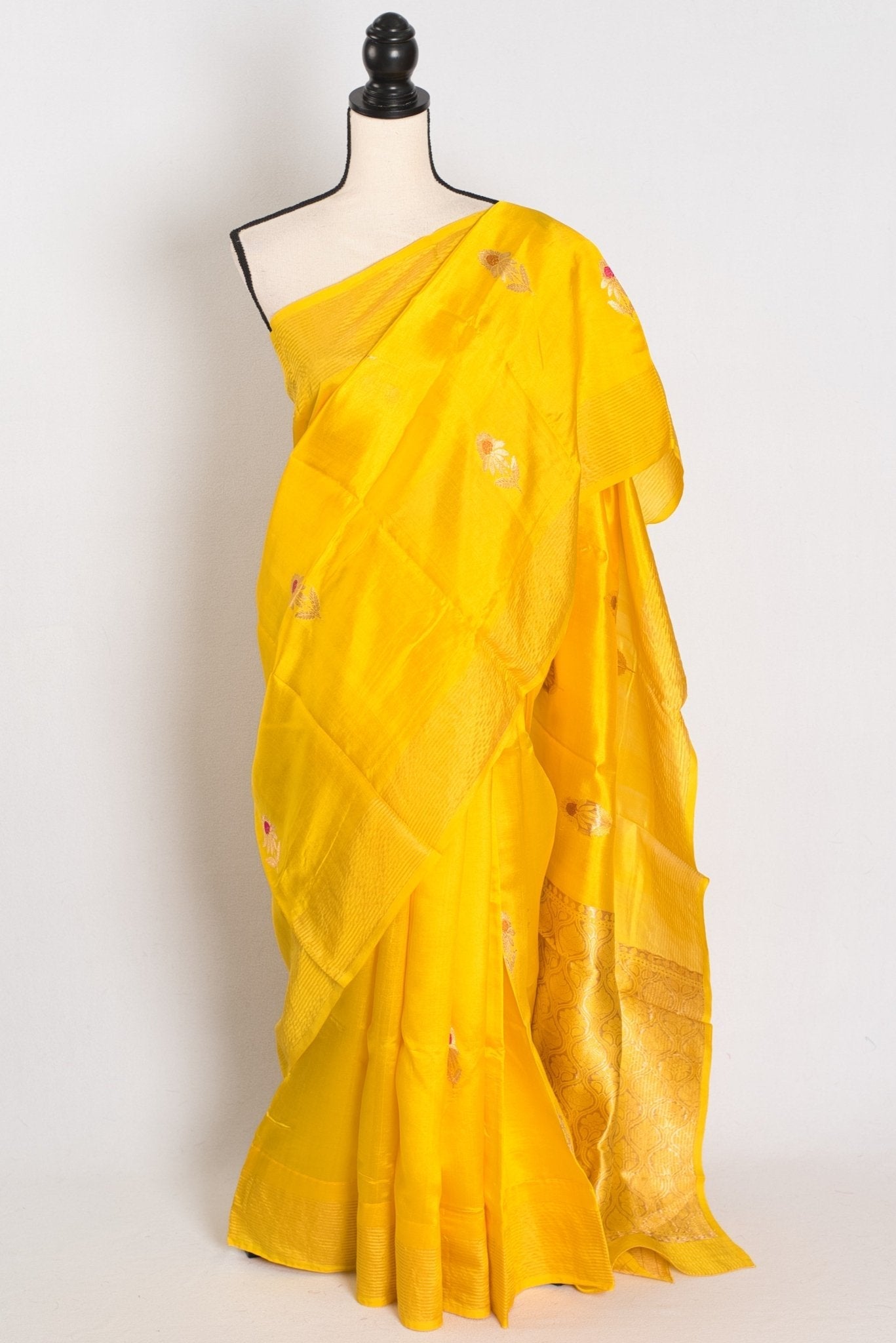 Saira: Bright Yellow Lightweight Banarasi Katan Silk Saree | Silk Mark Certified