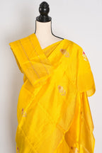 Saira: Bright Yellow Lightweight Banarasi Katan Silk Saree | Silk Mark Certified