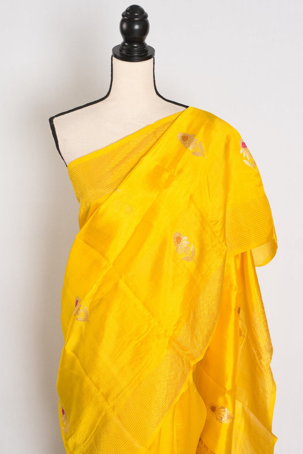 Saira: Bright Yellow Lightweight Banarasi Katan Silk Saree | Silk Mark Certified